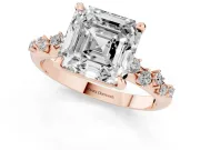 Asscher Cut Graduated Accent Engagement Ring Setting | Scattered Shoulders | Rose Gold