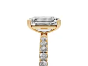 Emerald Cut Diamond Brilliant Solitaire Set in Yellow gold with Pavé Band and Claw Prong Setting