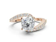 Cushion Cut Bypass Pavé Solitaire Engagement Ring Setting | Swirl Band | Rose Gold