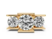 Round Channel-Set Three Stone Engagement Ring Setting | Wide Flat Band | Yellow Gold