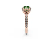Fancy Green Cushion Cut Diamond Halo Pavé Band Ring Set in Rose gold with Prong-Held Center