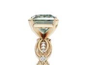 Princess Cut Vintage Engagement Ring Setting for a Fancy Green Lab-Grown Diamond | Graduated Stations | Yellow Gold