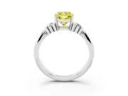 Fancy Yellow Three-Stone Cushion Cut Diamond Channel Set Ring Set in Silver with Bar Prongs