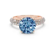 Fancy Blue Round Cut Diamond Solitaire Ring Set in Rose gold with Prong Setting and Pavé-Set Band