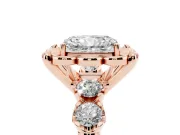 Radiant Cut Floral Engagement Ring Setting | Petal Frame and Side Stones | Rose Gold