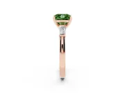 Fancy Green Princess Cut Diamond Solitaire Ring Set in Rose gold with Tapered Baguette Side Stones and Prong Setting
