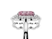 Emerald Cut Scalloped Cluster Halo Engagement Ring Setting for a Fancy Pink Lab-Grown Diamond | Plain Band | White Gold