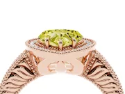 Fancy Yellow Heart Cut Diamond Halo Ring Set in Rose gold with Round Accent Halo, Pavé Band and Prong Setting