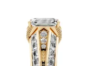 Emerald Cut Diamond Vintage-Inspired Milgrain Ring Set in Yellow gold with Accent Split Shank