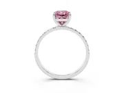 Fancy Pink Radiant Cut Diamond Solitaire Ring Set in Silver with Round Pavé Band and Prong Setting