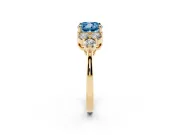 Fancy Blue Cushion Cut Diamond Solitaire Ring Set in Yellow gold with Cluster Accents on Each Side