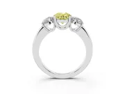 Fancy Yellow Oval Cut Diamond Three-Stone Ring Set in Silver with Polished Band and Prong Setting