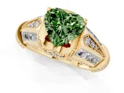 Fancy Green Heart Cut Diamond Vintage-Inspired Milgrain Ring Set in Yellow gold with Accent Split Shank