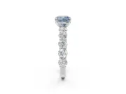 Cushion Cut Side Stone Engagement Ring Setting for a Fancy Blue Lab-Grown Diamond | Scalloped Prong Accents | Platinum
