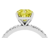 Fancy Yellow Cushion Cut Diamond Pavé Band Solitaire Set in Platinum with Prong Setting