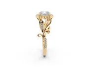 Cushion Cut Vintage Leaf Halo Engagement Ring Setting | Graduated Vine Shank | Yellow Gold