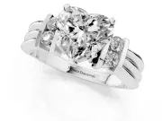 Heart-Shaped Bar-Set Accent Engagement Ring Setting | Grooved Band | Platinum
