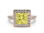 Fancy Yellow Princess Cut Diamond Halo Pavé Engagement Ring Set in Rose gold with Bezel Setting