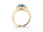Round Halo Engagement Ring Setting for a Fancy Blue Lab-Grown Diamond | Petal Tips | Yellow Gold