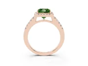 Fancy Green Princess Cut Diamond Halo Pavé Solitaire Ring Set in Rose gold with Prong-Set Center Stone
