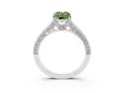 Oval Hidden Halo Engagement Ring Setting for a Fancy Green Lab-Grown Diamond | Milgrain Pave | Sterling Silver