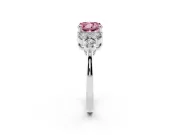 Fancy Pink Cushion Cut Diamond Solitaire Ring Set in Platinum with Cluster Accents on Each Side