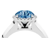 Round Knife-Edge Halo Engagement Ring Setting for a Fancy Blue Lab-Grown Diamond | Sterling Silver