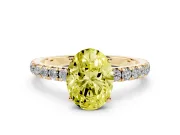 Oval Pave Solitaire Engagement Ring Setting for a Fancy Yellow Lab-Grown Diamond | Shared Prong Band | Yellow Gold