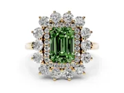 Emerald Cut Floral Double Halo Engagement Ring Setting for a Fancy Green Lab-Grown Diamond | Plain Band | Yellow Gold