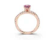 Fancy Pink Radiant Cut Diamond Solitaire Twist Band Ring Set in Rose gold with Pavé Setting and Prong Head