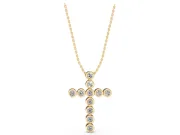 Round Lab-Grown Diamond Bezel Cross Pendant Necklace | Linked Round Bezels | Yellow Gold