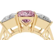 Princess Cut Three Stone Engagement Ring Setting for a Fancy Pink Lab-Grown Diamond | Beaded Shoulders | Yellow Gold