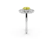 Round Floral Double Halo Engagement Ring Setting for a Fancy Yellow Lab-Grown Diamond | Plain Band | Sterling Silver