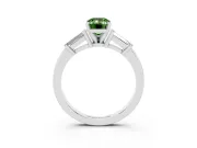 Fancy Green Emerald Cut Diamond Solitaire Ring Set in White gold with Tapered Baguette Accents and Prong Setting