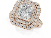 Radiant Cut Lab-Grown Diamond Double Halo Statement Ring Set in Rose Gold with Pavé Band