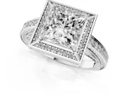 Princess Cut Diamond Halo Pavé Split Shank Ring Set in Silver with Prong Setting