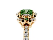 Cushion Cut Floral Petal Halo Engagement Ring Setting for a Fancy Green Lab-Grown Diamond | Pavé Band | Yellow Gold