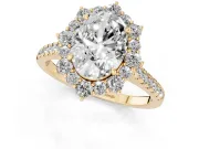 Oval Scalloped Halo Engagement Ring Setting | Single Row Pave | Yellow Gold