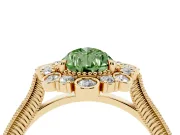 Pear-Shaped Scalloped Halo Engagement Ring Setting for a Fancy Green Lab-Grown Diamond | Milgrain Edges | Yellow Gold