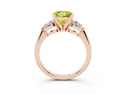 Fancy Yellow Three-Stone Princess Cut Diamond Ring Set in Rose gold with Pear Side Stones and Prong Setting