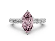 Fancy Pink Marquise Cut Diamond Solitaire Ring Set in Platinum with Shared Prong Pavé Band