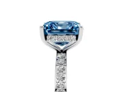 Fancy Blue Asscher Cut Diamond Pavé Band Ring Set in Platinum with Prong-Set Center Stone