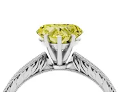 Fancy Yellow Heart Cut Diamond Solitaire Milgrain Engraved Band Set in Platinum with Prong Setting