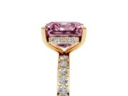 Fancy Pink Asscher Cut Diamond Pavé Band Ring Set in Yellow gold with Prong-Set Center Stone