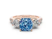 Cushion Cut Three-Stone Engagement Ring Setting for a Fancy Blue Lab-Grown Diamond | Rose Gold