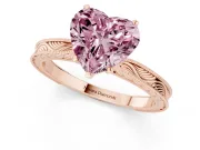 Heart-Shaped Engraved Engagement Ring Setting for a Fancy Pink Lab-Grown Diamond | Rose Gold