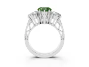 Heart-Shaped Three Stone Engagement Ring Setting for a Fancy Green Lab-Grown Diamond | Beaded Shoulders | Platinum