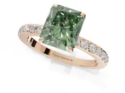 Radiant Cut Hidden Halo Engagement Ring Setting for a Fancy Green Lab-Grown Diamond | Pavé Band | Rose Gold