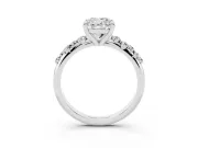 Cushion Cut Diamond Solitaire Vine Band Ring Set in Platinum with Round Accents and Prong Setting