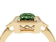 Emerald Cut Milgrain Halo Engagement Ring Setting for a Fancy Green Lab-Grown Diamond | Graduated Pavé | Yellow Gold